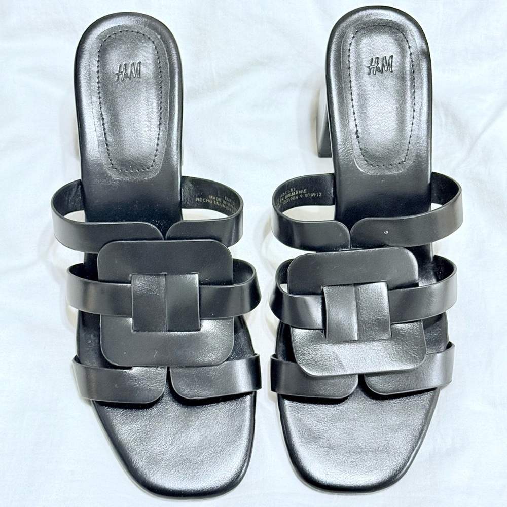 H&M Black Block Heel Mules